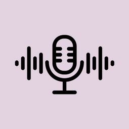 Podcast Cover mit schwarzem Mikrophone Icon und lila Hintergrund