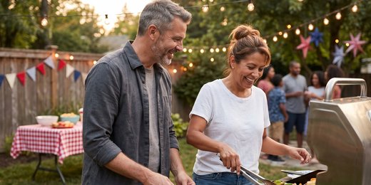 Ehepaar grillt gemeinsam