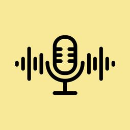 Podcast Cover mit schwarzem Mikrophone Icon und gelbem Hintergrund